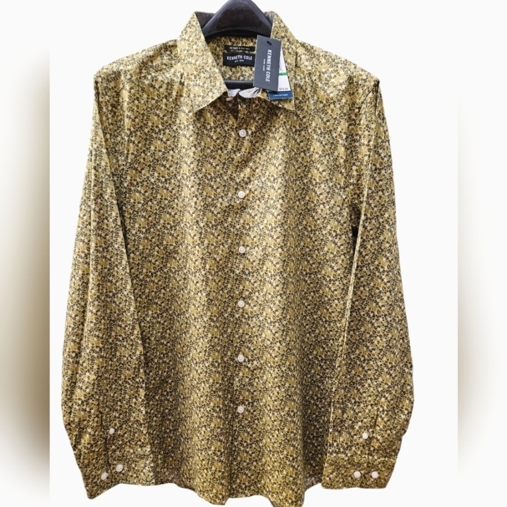 KENNETH COLE NEW YORK MENS SHIRT SZ L GREEN GOLD